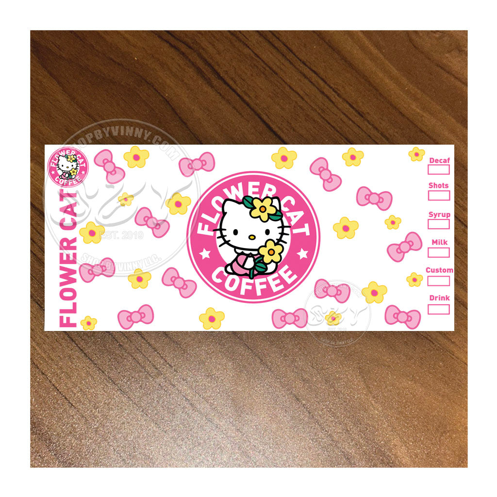 #148 HELLO KITTY FLOWER CAT COFFEE - UVDTF16OZ