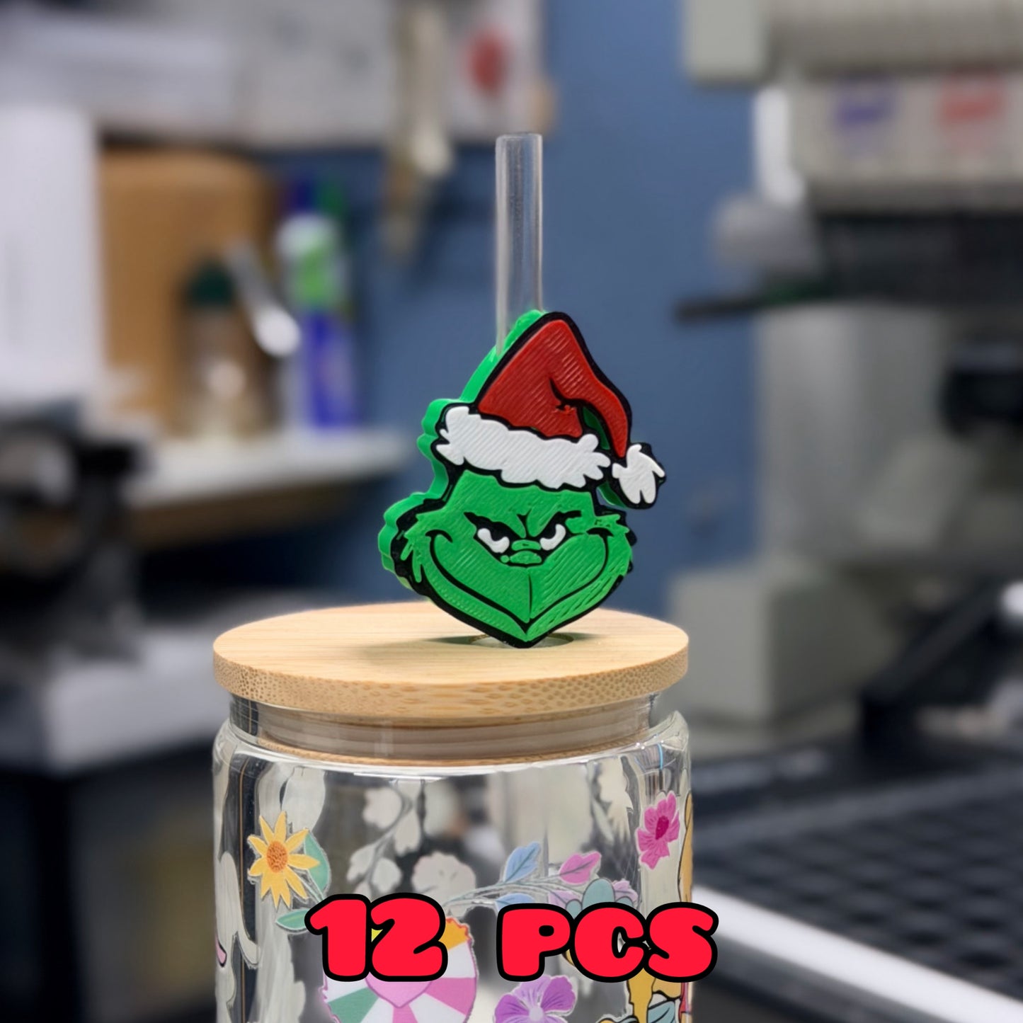 12 PCS GRINCH STRAW TOPPER- CHRISTMAS