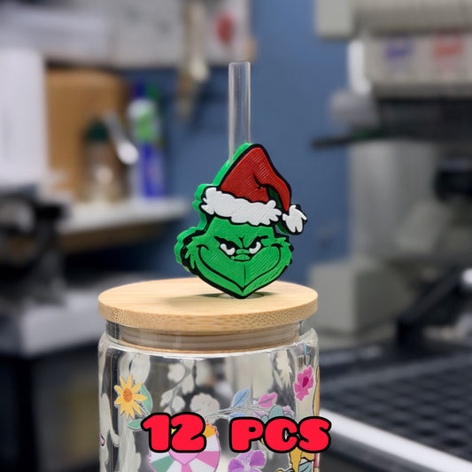 12 PCS GRINCH STRAW TOPPER- CHRISTMAS