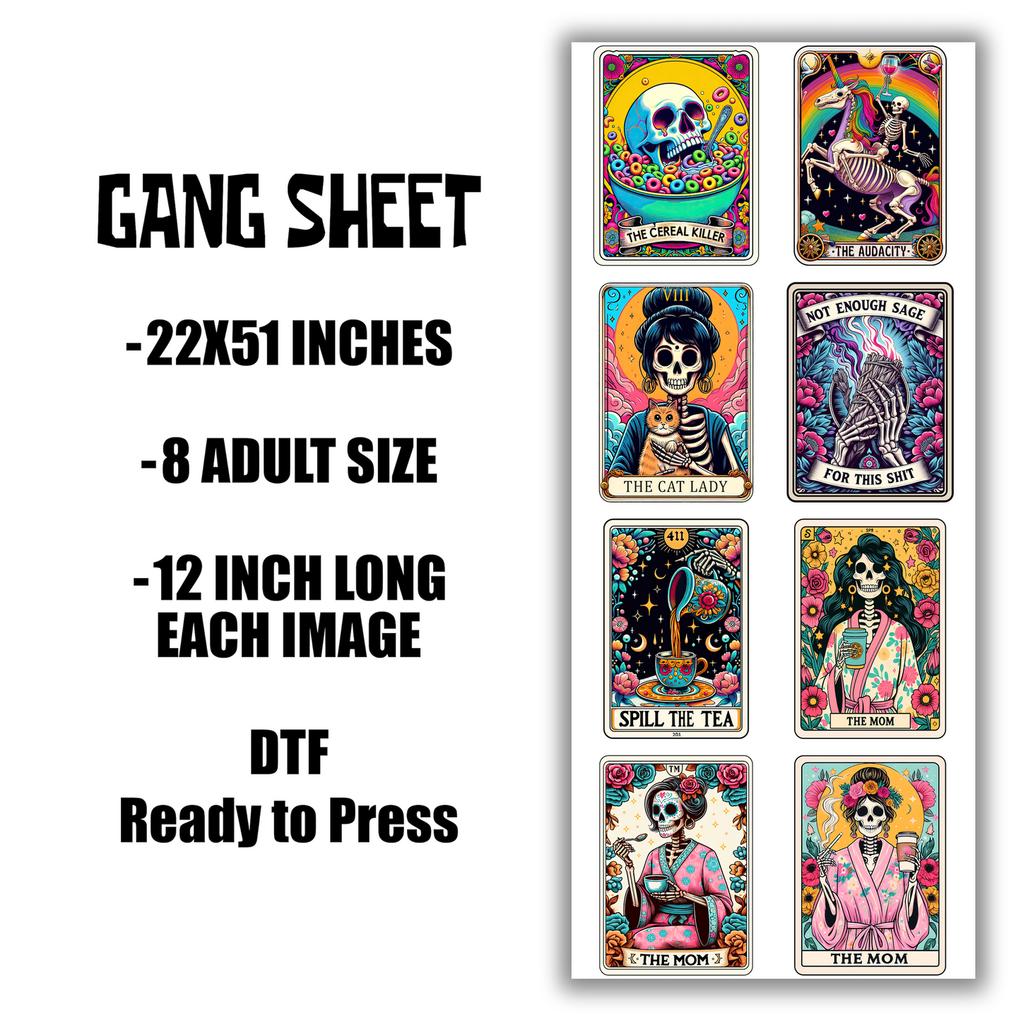 TAROT CARDS - READY TO SHIP - DTF GANG SHEET