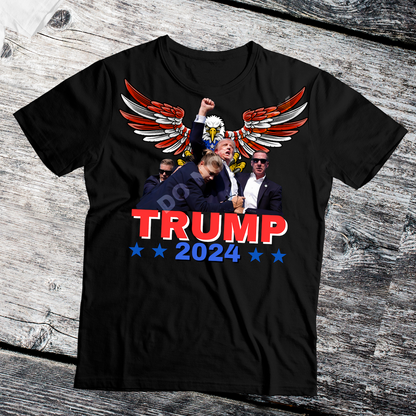 TRUMP SHOOTING RALLY SHIRT (BLACK OR WHITE SHIRT)