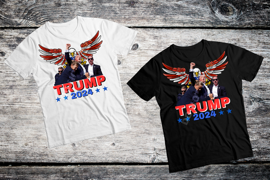 TRUMP SHOOTING RALLY SHIRT (BLACK OR WHITE SHIRT)