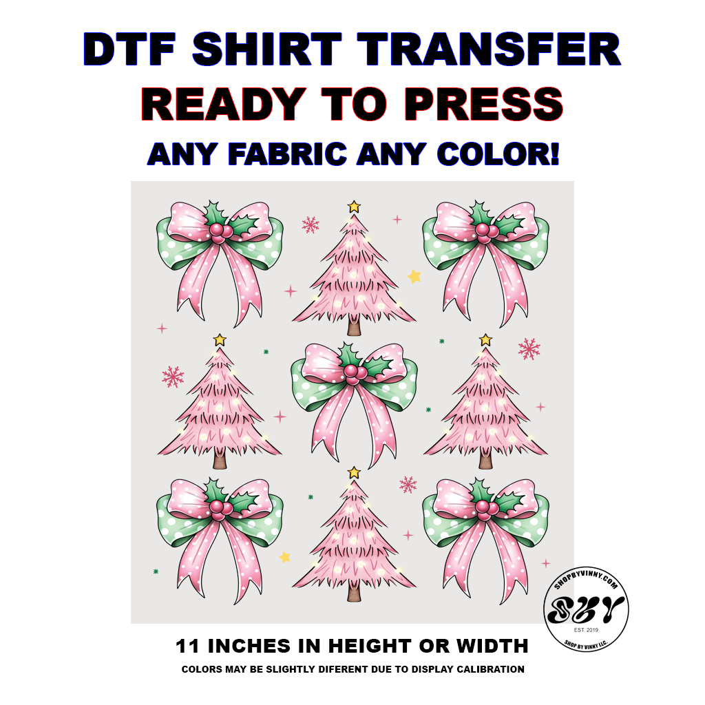 295 PINK CHRISTMAS TREE AND RIBBONS COQUETTE - DTF