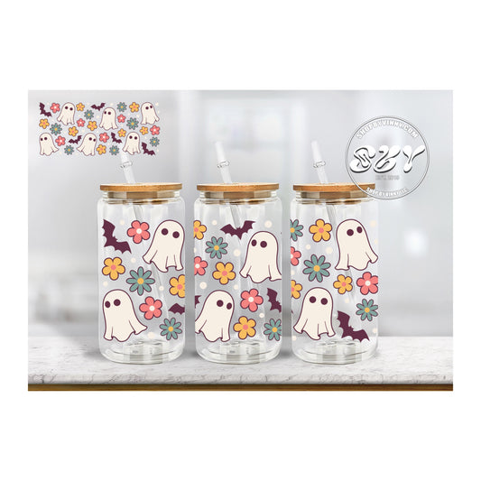 GHOST AND FLOWERS UV DTF - Libbey Glass Cup