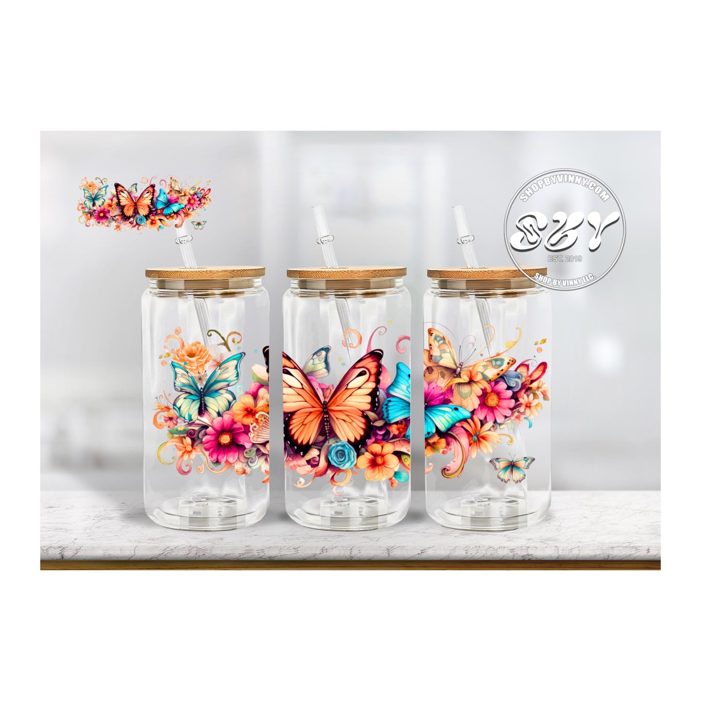 BUTTERFLIES UV DTF - Libbey Glass Cup